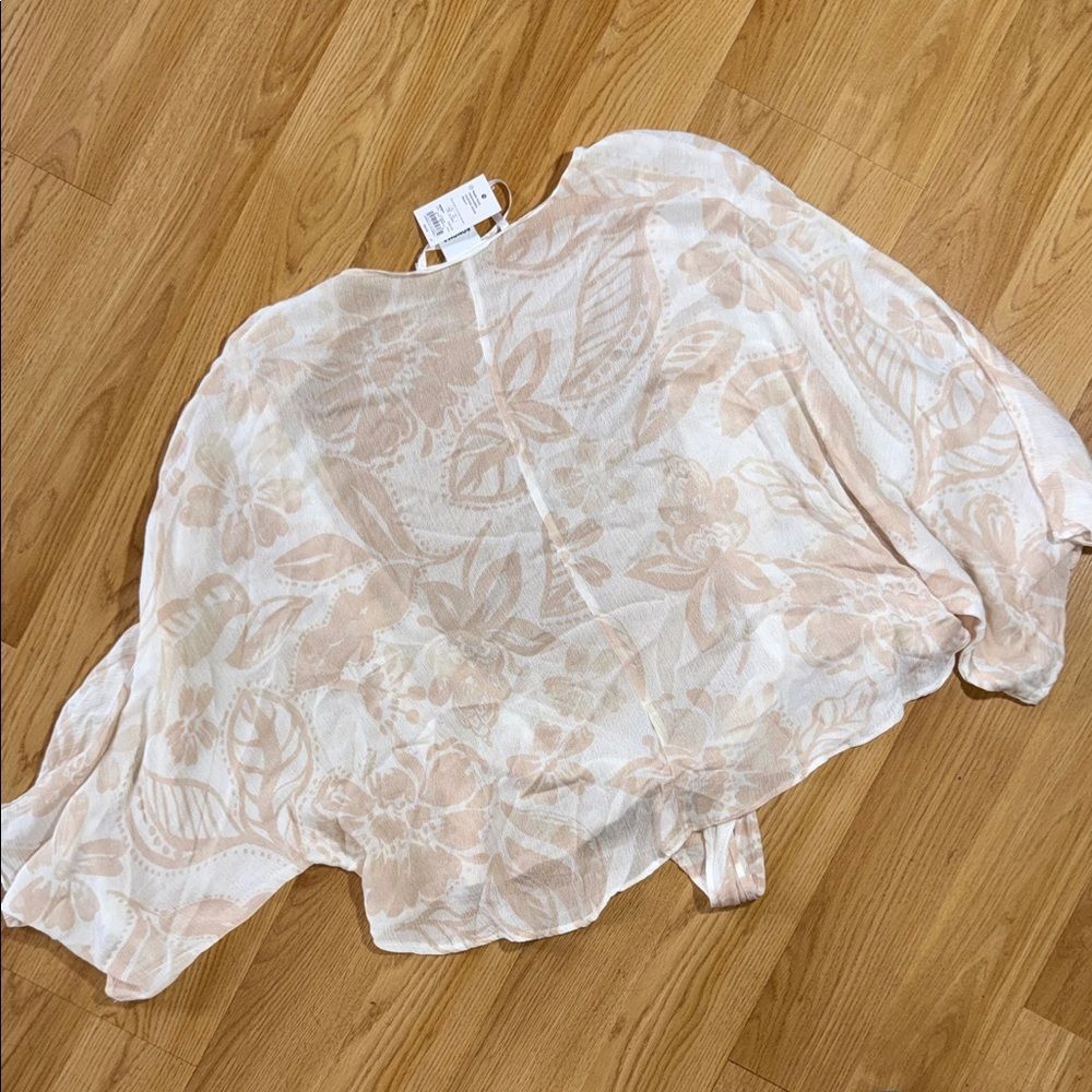 NWT Sonoma Goods For Life Washed Tie Front Topper Kimono Small White Tan OS - Picture 5 of 6
